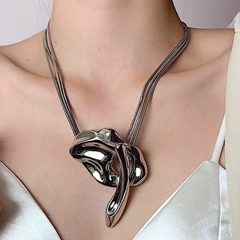 Silver Geometric Handmade Creative Design Necklace Party Event